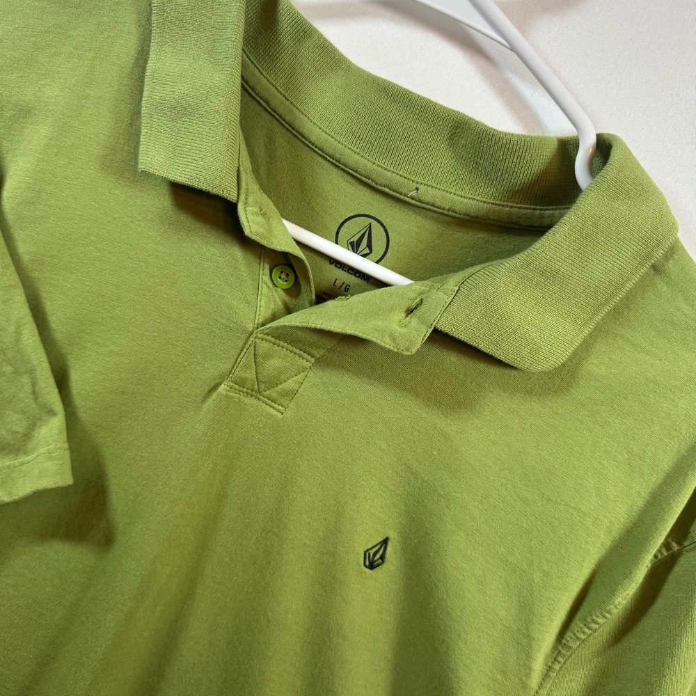 Volcom Womens Large Olive Green Short Sleeve Polo Shirt Embroidered Logo L/G